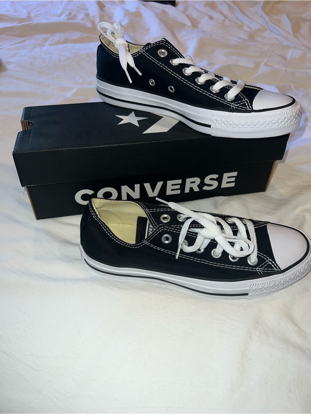 Converse Kids Black Low-Top Canvas Sneakers with White Trim - Picture 1 of 1